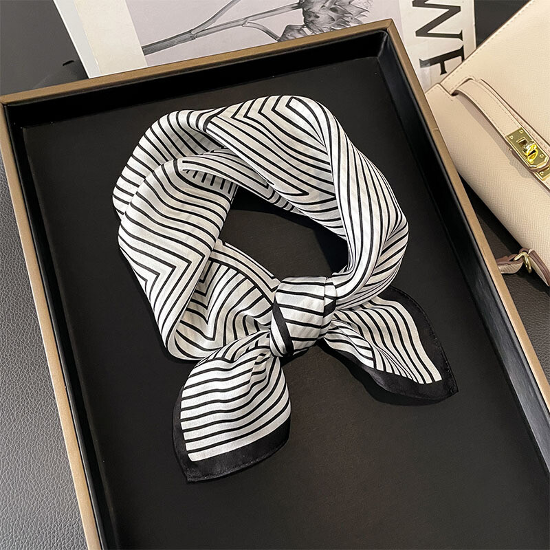 100% Mulberry Silk Scarf for Women - Square Head Wrap Necktie Hairband 53cm Print Design
