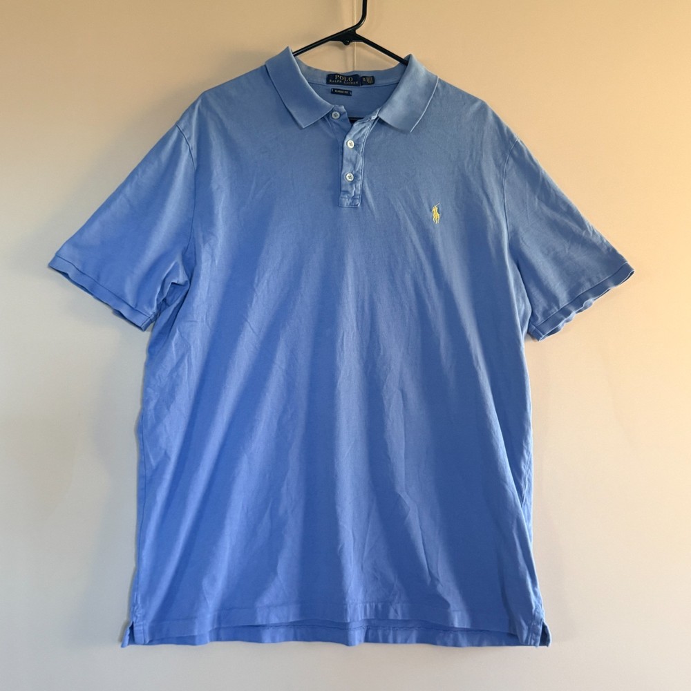 Polo Ralph Lauren Pique Polo Golf Shirt Blue Yellow Men's Size XXL 2XL