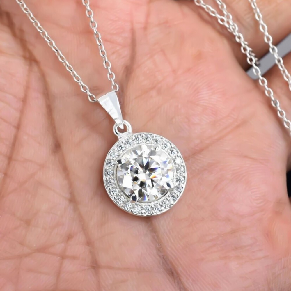 3.50 Ct Certified F VS1 White Diamond Pendant in 925 Silver Labor Day Gift
