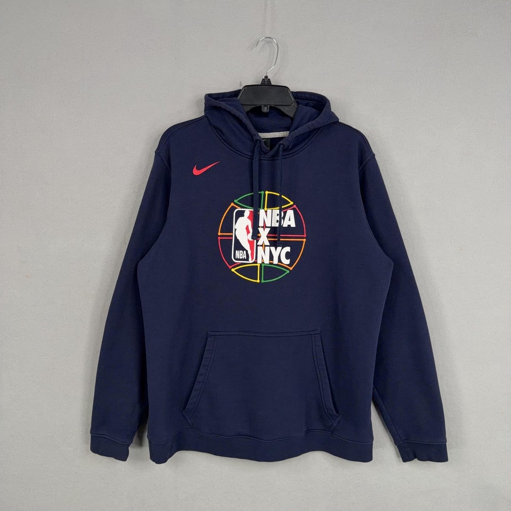 NBA NYC Hoodie Mens Large Navy Blue Nike Basketball Club Fleece Pullover NBA
