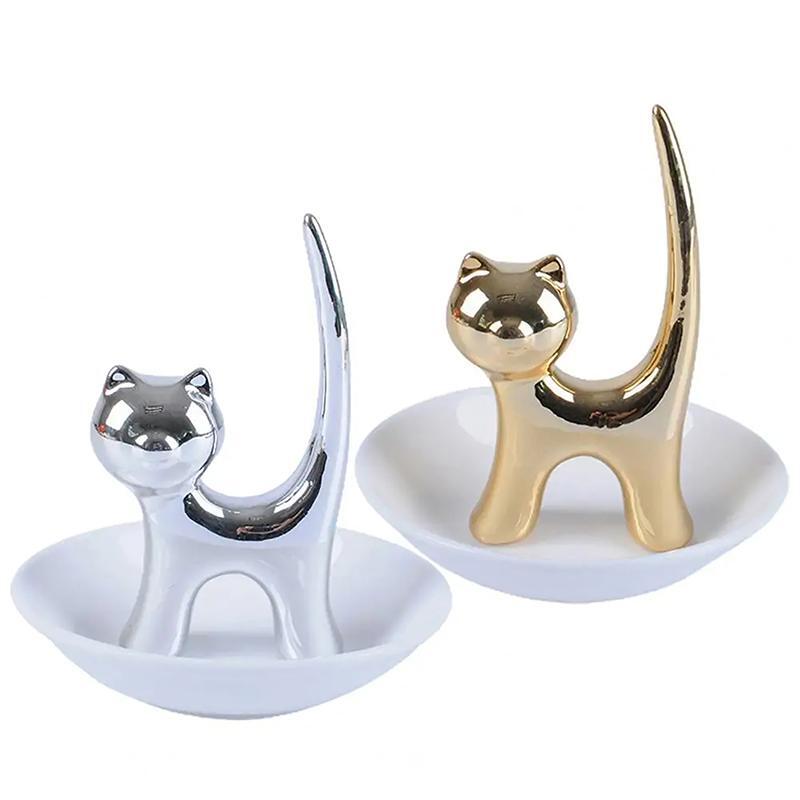 Ceramic Stackable Cat Jewelry Dish Organizer Necklace Tray Multicolor Small Gift