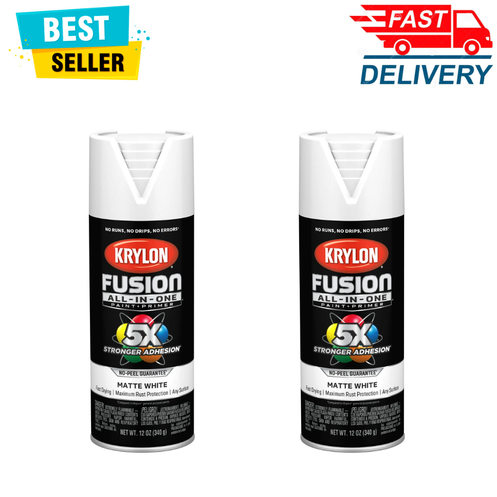 Krylon K02764007 Fusion All-In-One, Matte, White, 12 oz, Spray Paint, (2 Piece)