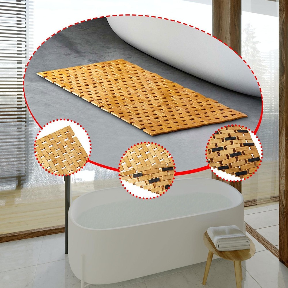 Bamboo Bath Mat Non-Slip Shower Floor Rug Spa Bathroom Carpet Runner