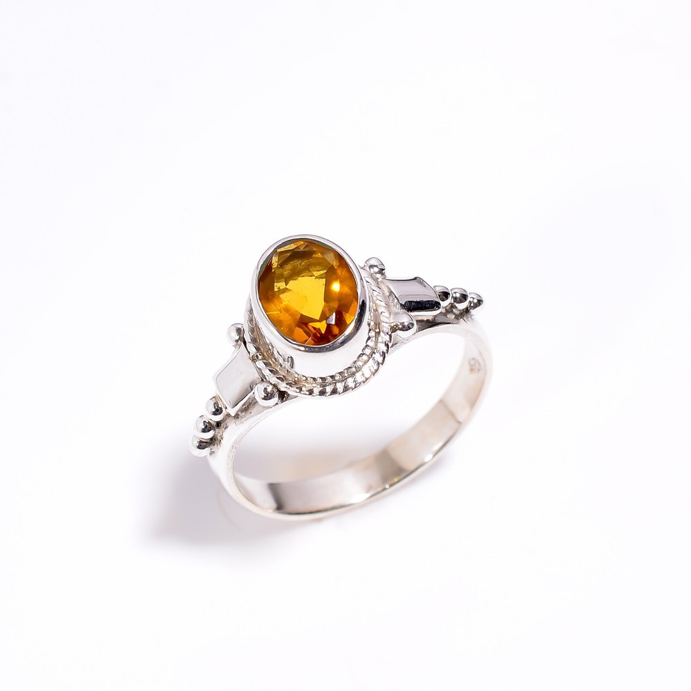 Birthday Gift For Her Natural Citrine Statement Ring Size  925 Silver
