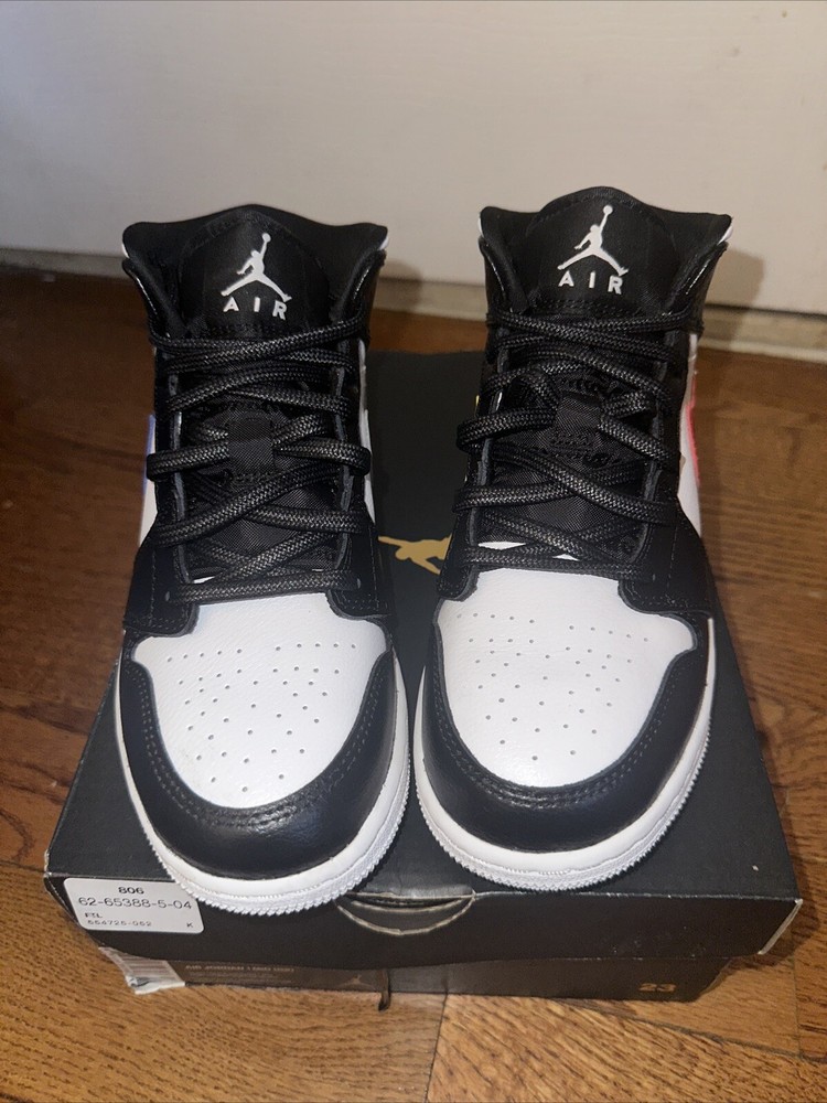 Air Jordan 1 Retro Mid GS Multi-Color Swoosh Black Kids Size 4