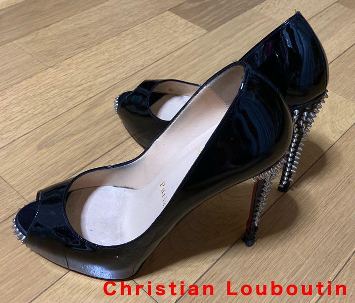 Christian Louboutin Pigalle Studded 10cm Black Patent Heels Red Sole