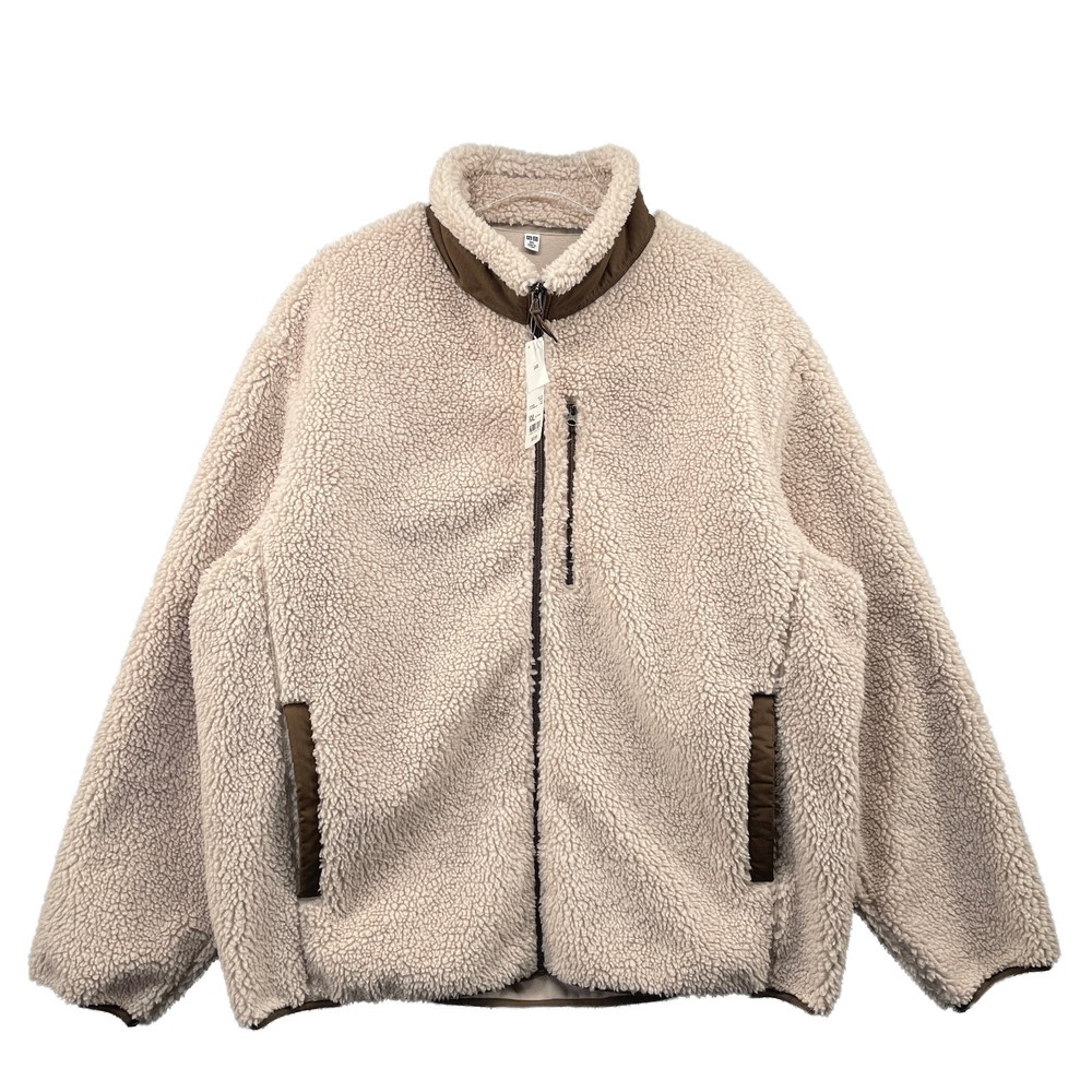 Uniqlo Windproof Outer Fleece Jacket Mens 2XL Beige Full Zip Sherpa Outdoor NWT