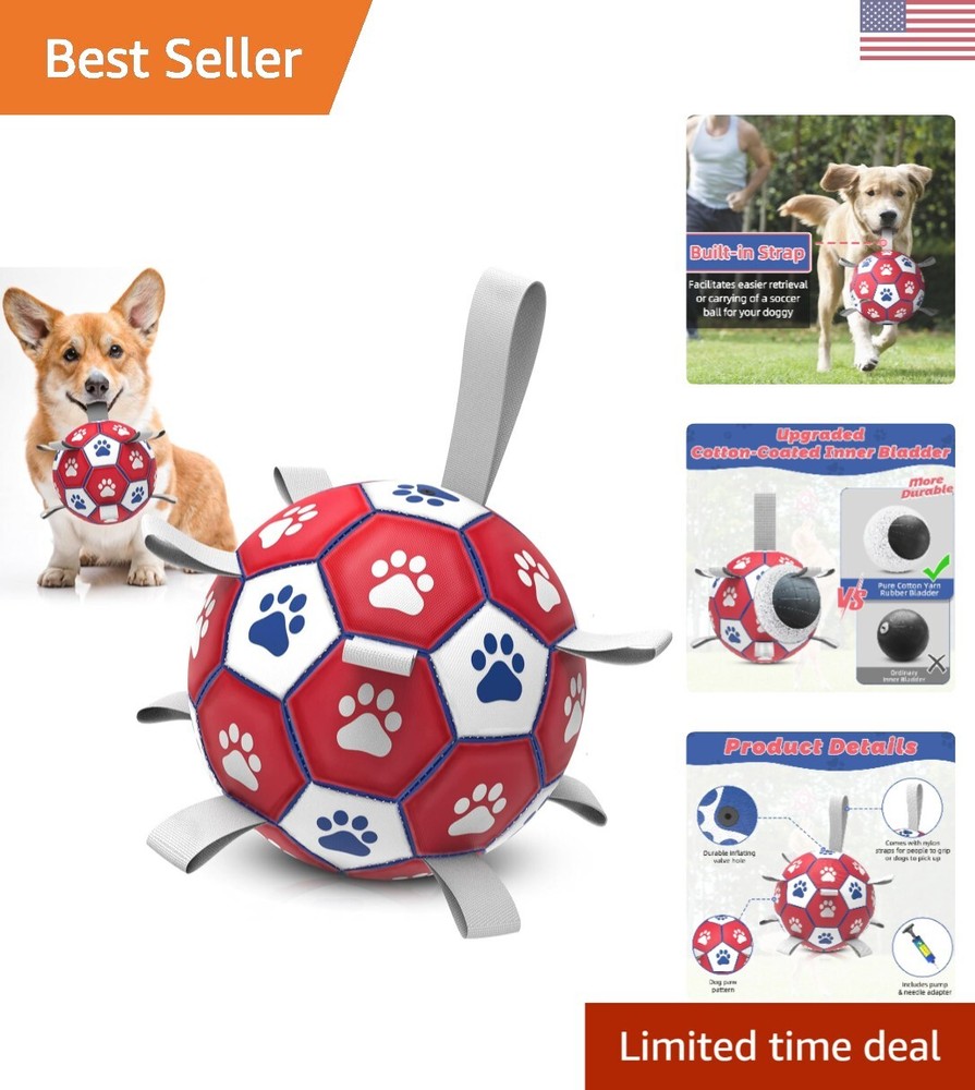 Interactive Dog Soccer Ball Toy with 9 Straps for Exercise and Bonding – Small Pets