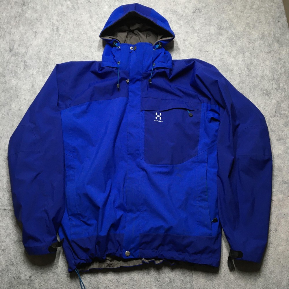 Haglofs Jacket Mens XL Blue Proof Waterproof Hooded Outdoor Hiking Shell Coat