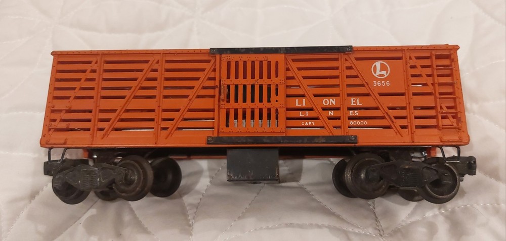 Lionel No 3656 Post War Operating Cattle Car Bice Rare Vintage Collection Orange