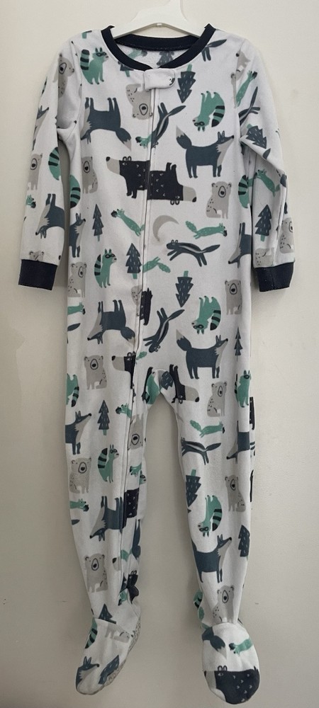 Carter's Toddler Boys 1-Piece Cute Animals Cozy Fleece Long Sleeve PJs White 5T