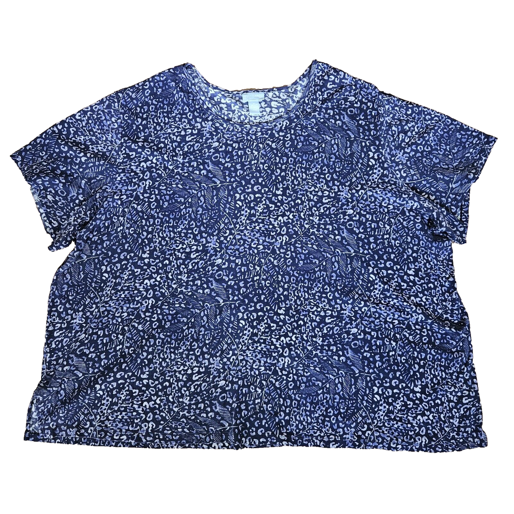 Liz & Me Womens T-Shirt 5X 34/36 W Bluish Purple Floral FLAW Pullover Leaf Print