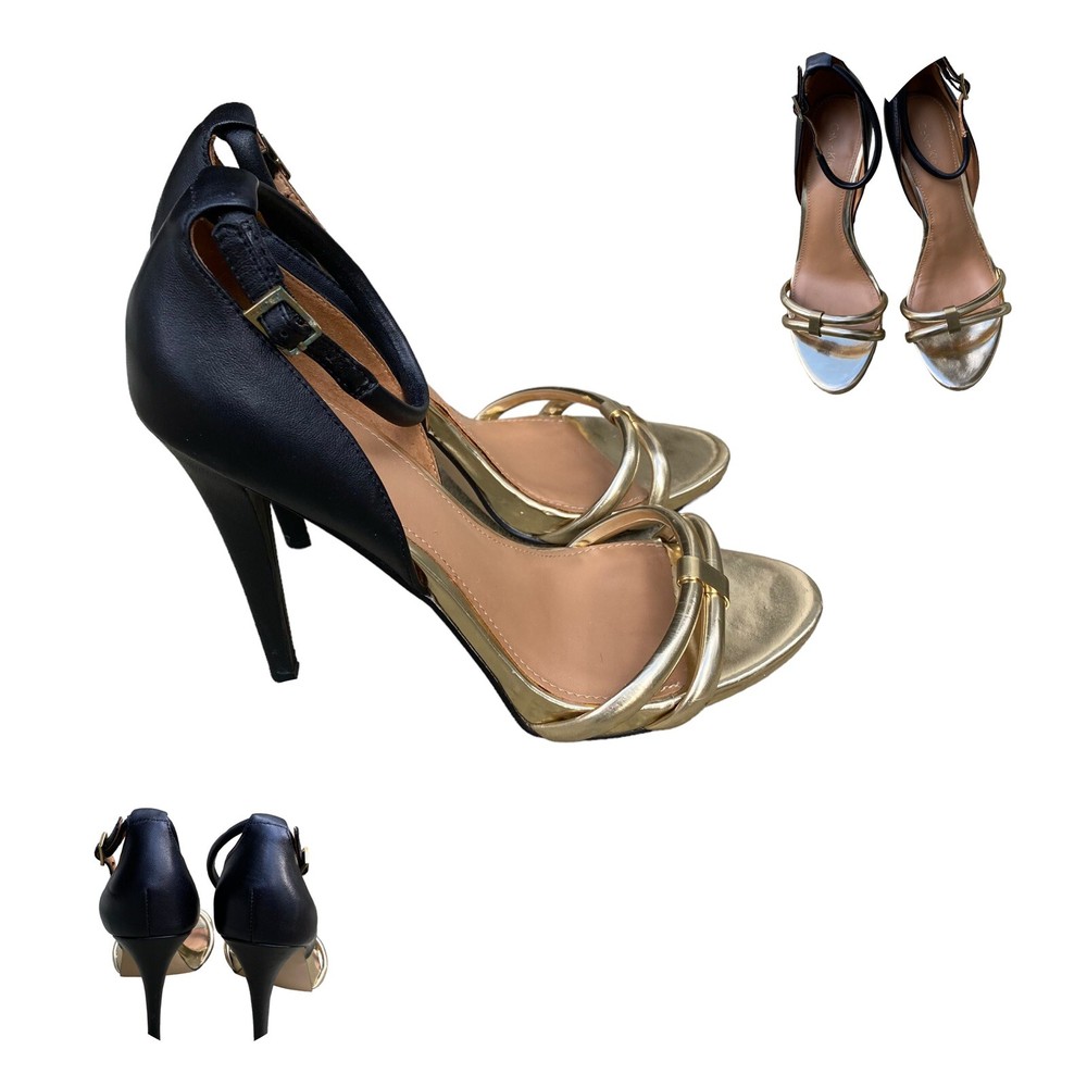 Calvin Klein Metallic Gold and BlackHeeled Sandals Sleek Sexy. Women's Size7.5