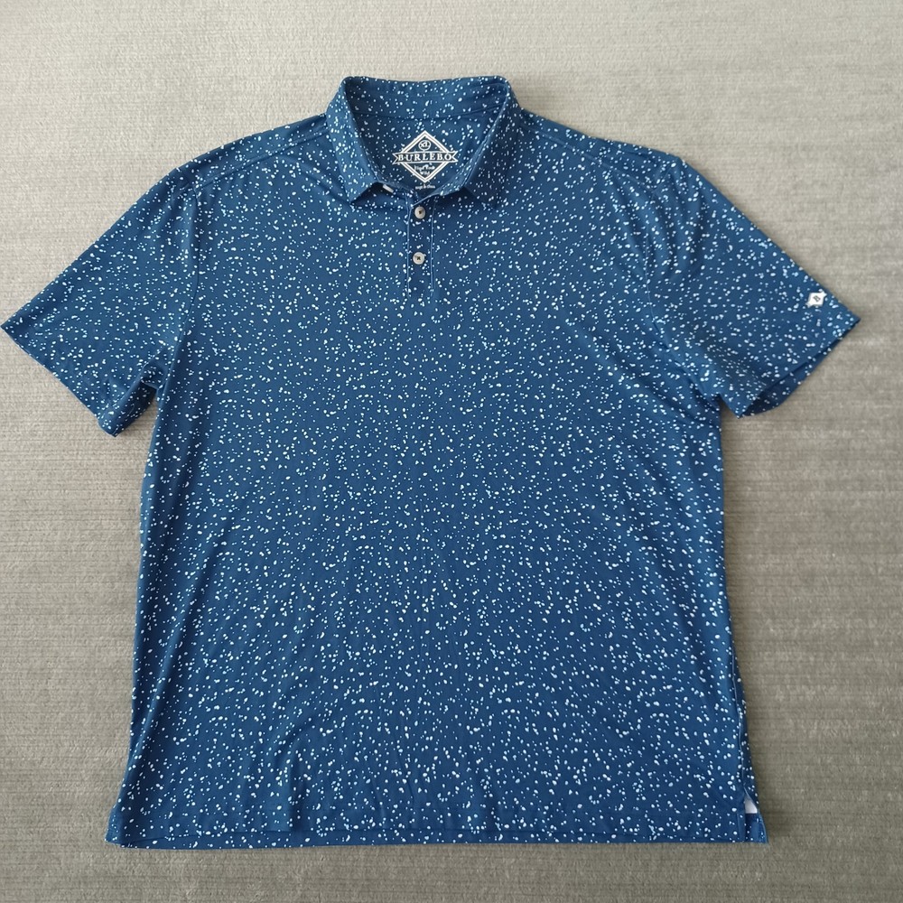 Burlebo Polo Shirt Men L Blue Speckle AOP Lightweight Stretch Golf Performance
