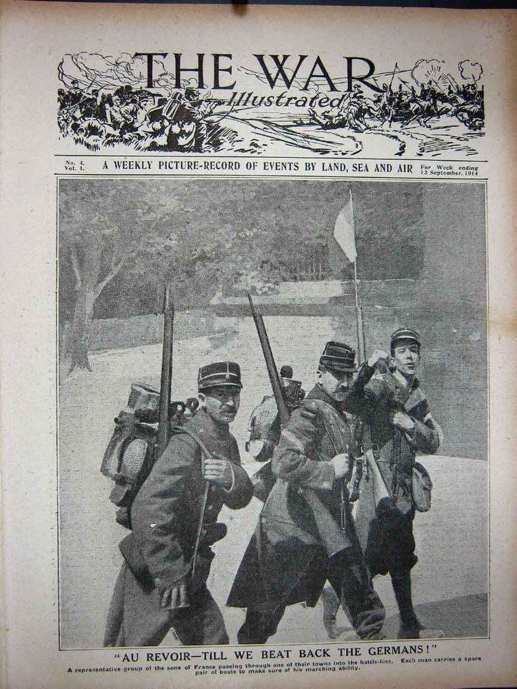 Original Old Antique Print Ww1 1914 French Siers Weapons Boots Flag Battle-Line