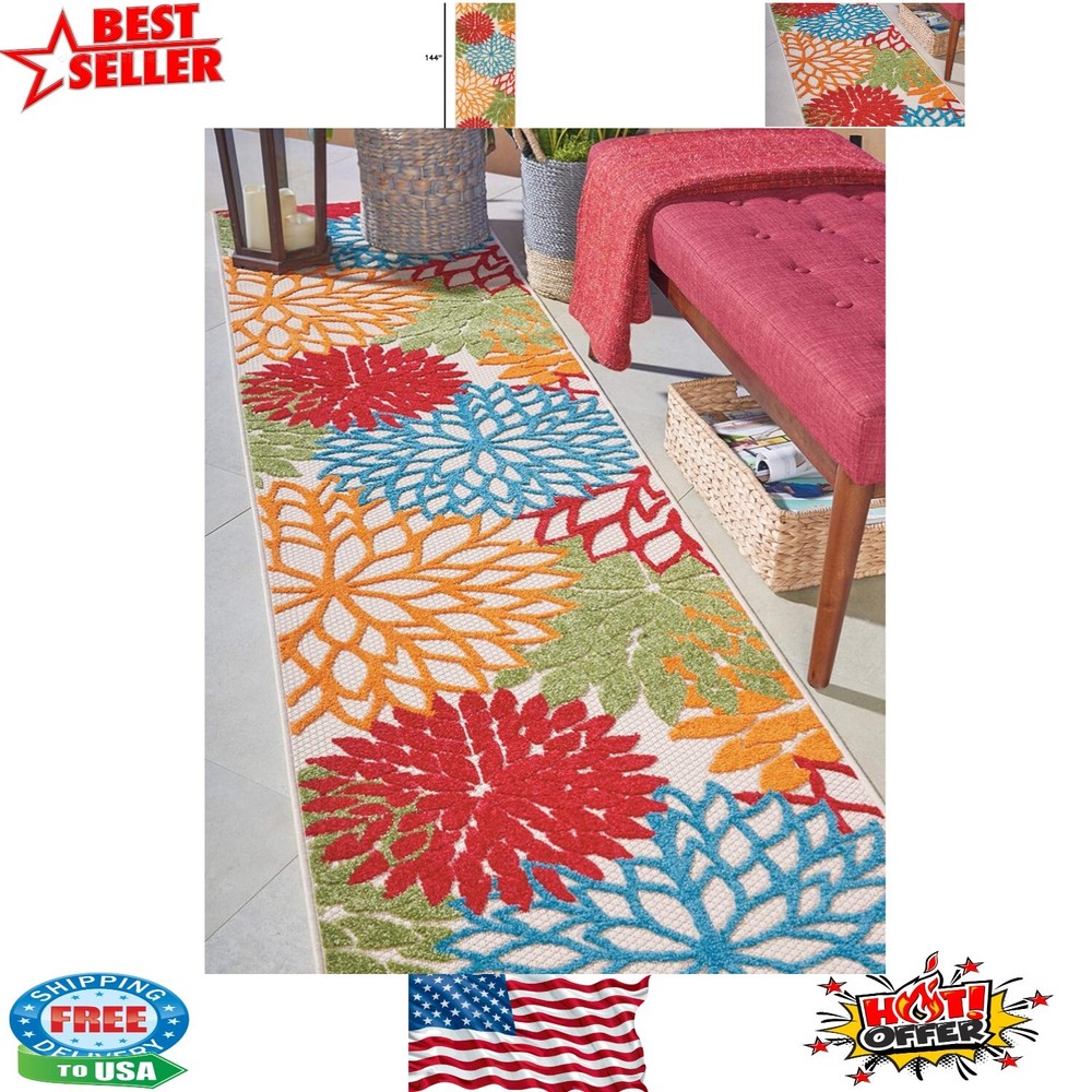 Floral Green Multicolor Area Rug Runner - 2'3