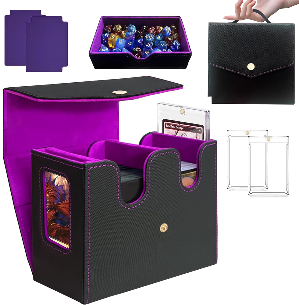 MTG Commander Deck Box, Trading Card Storage Box with Handle & Dice Tray Holds t