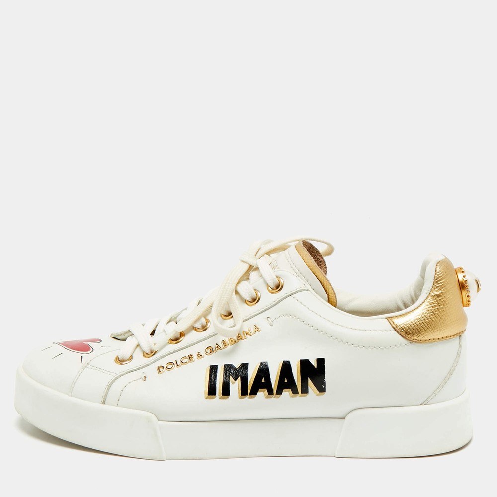 Dolce Gabbana White Leather Portofino Low Top Sneakers Size 37