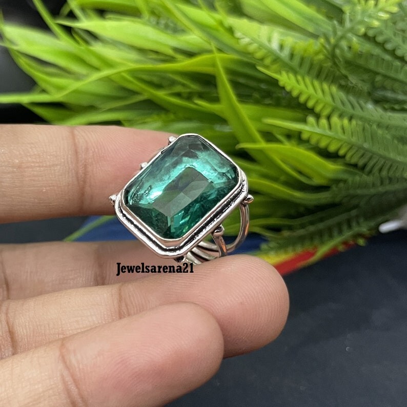 Aquamarine Gemstone Boho Silver Ring for Women AK2006  