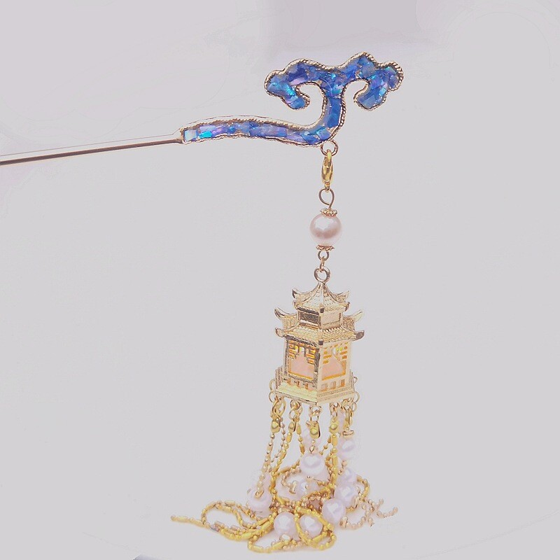 2Pc Handmade Retro Hanfu Hairpin Blue Green Hair Headdress Chinese Accessory