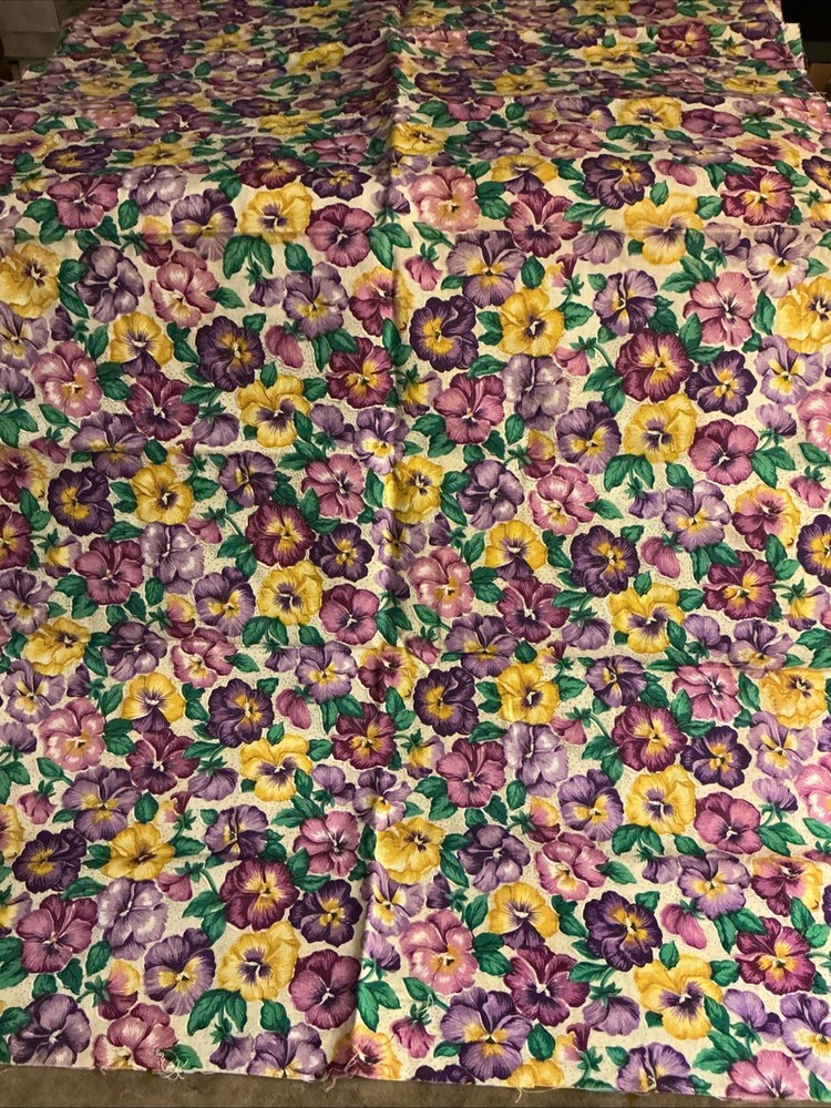 Vintage V. I. P. Print Joan Messa yellow purple pansy cotton cloth/fabric piece