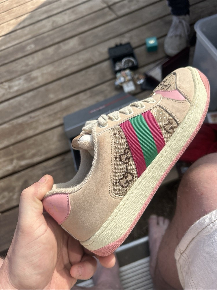 US 7.5 Gucci Screener GG  Sneakers EU 38 Pink Web Stripe Women’s