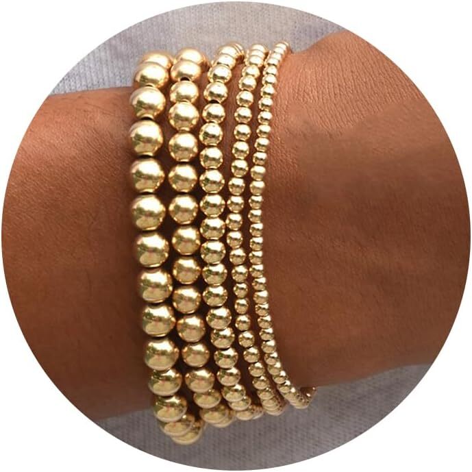 Gold Pearl Beaded Stretch Bracelet for Women Stackable Enewton Style