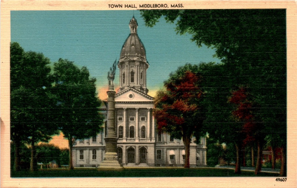 TOWN HALL, MIDDLEBORO, MASS., NEW BEDFORD, NEWS CO, Postcard