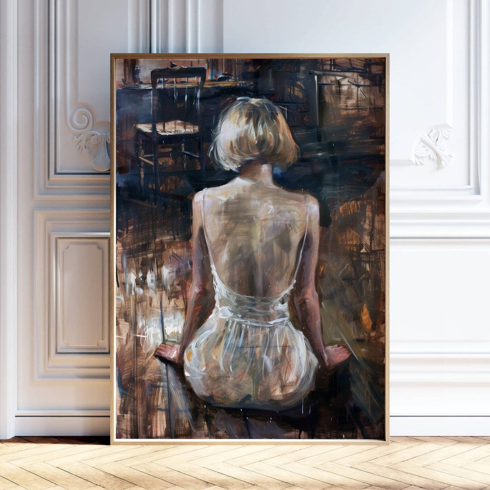 Elegant Back View Woman Portrait  Feminine Wall Art  Minimalist Female Decor