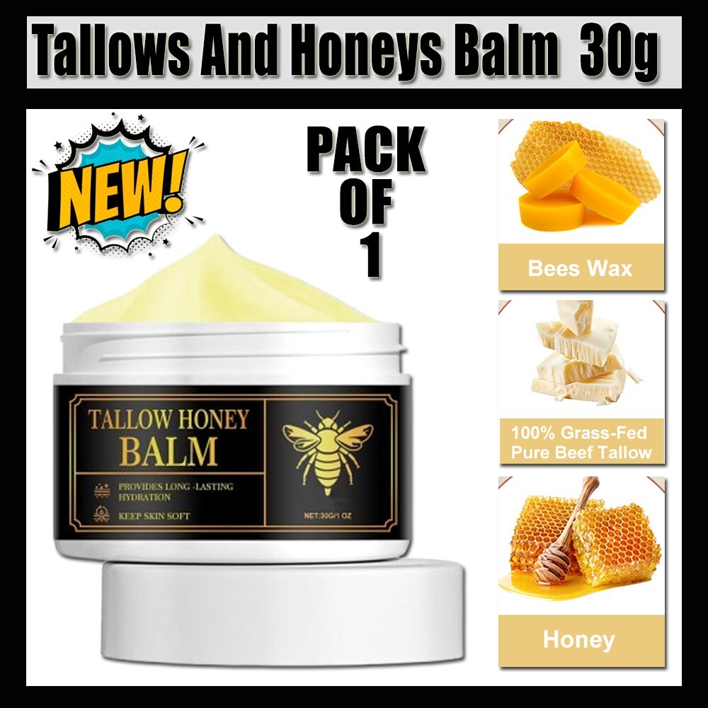 Beef Tallow for Skin - Organic Grass-Fed and Honey Balm 1 fl oz