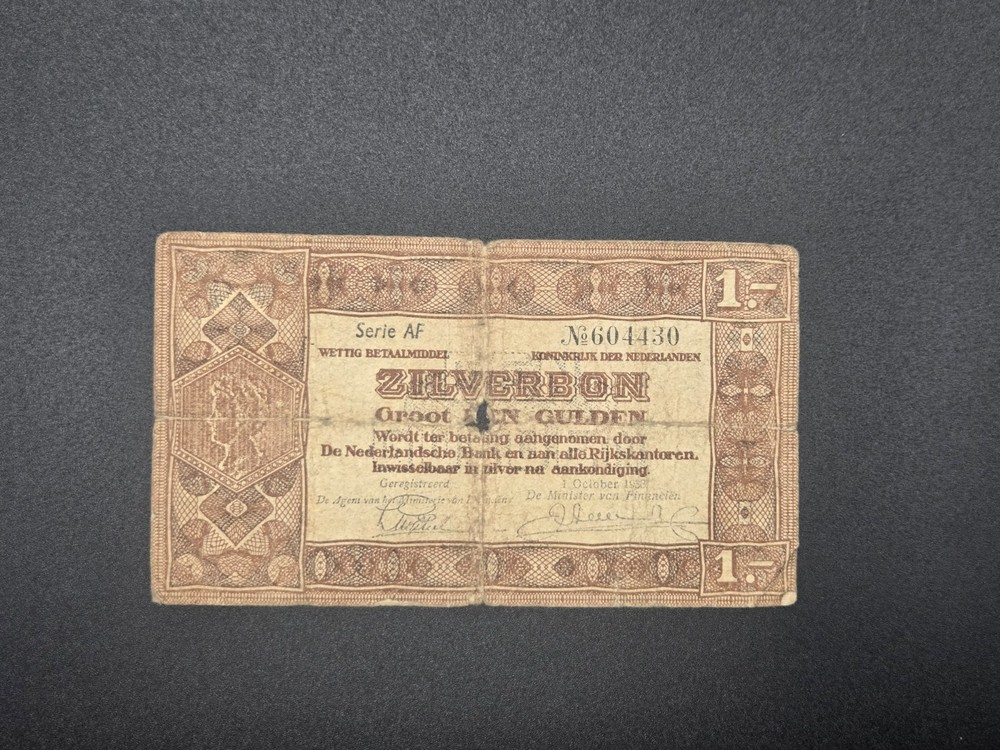 Netherlands 1 Gulden Silver Voucher 1938 P# 61 G-image