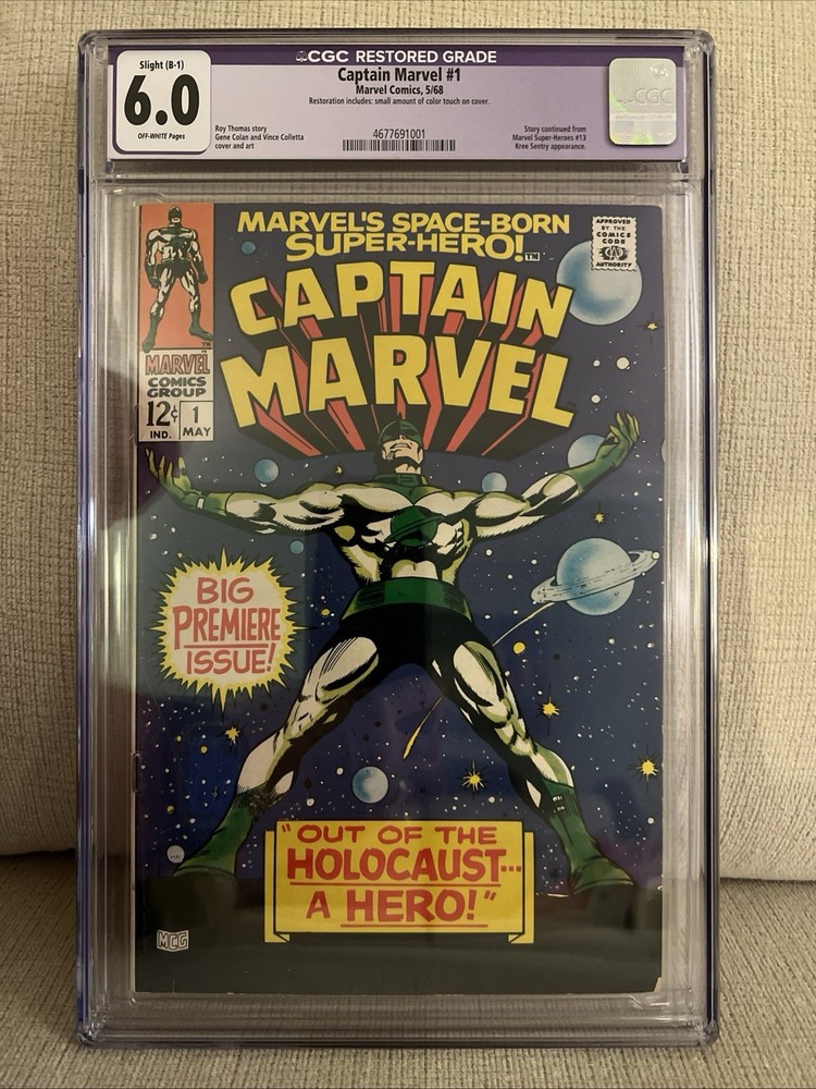 Captain Marvel #1 CGC 6.0 Restored 🔑 Origin & 1st App Mar-Vell Marvel 1968