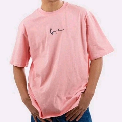 Vintage Karl Kani Men's Rose Pink Script Logo Short Sleeve Tee T-Shirt. Size S