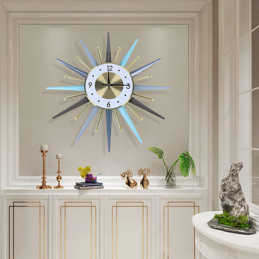 22.8 Inch Blue and Grey Round Iron Wall Clock with Hook Battery Operated