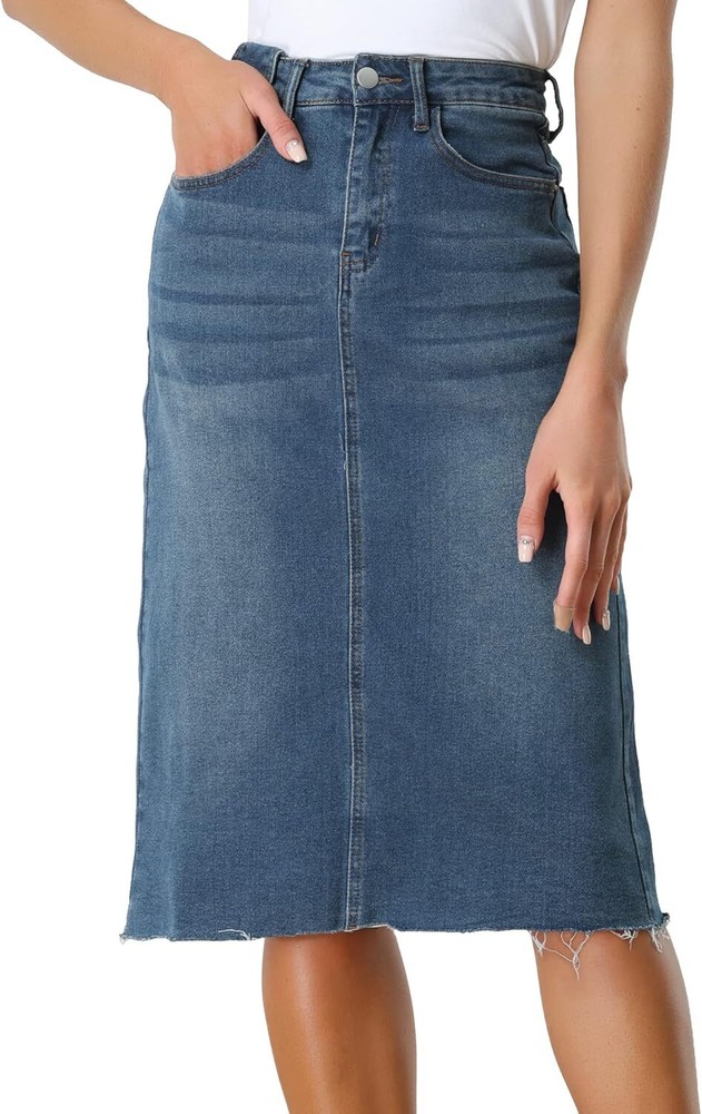 Women’s High-Waist Stretch Denim Skirt with Back Slit Casual Style