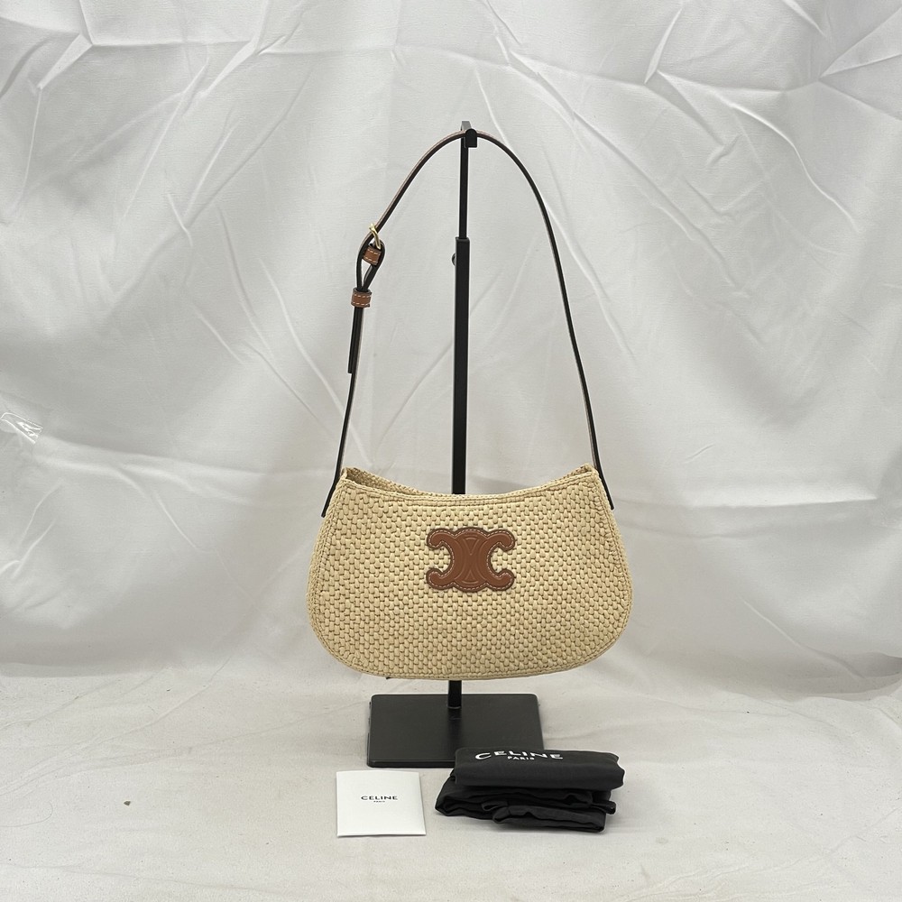 Celine Womens Medium Tilly Shoulder Bag Raffia/Leather Natural