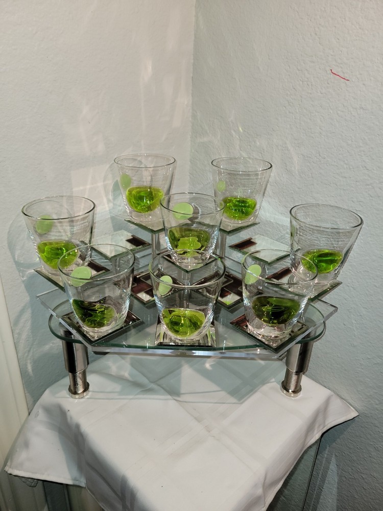 Handblown Polkadot Cocktail Glasses in Green Set of 8 3⅝