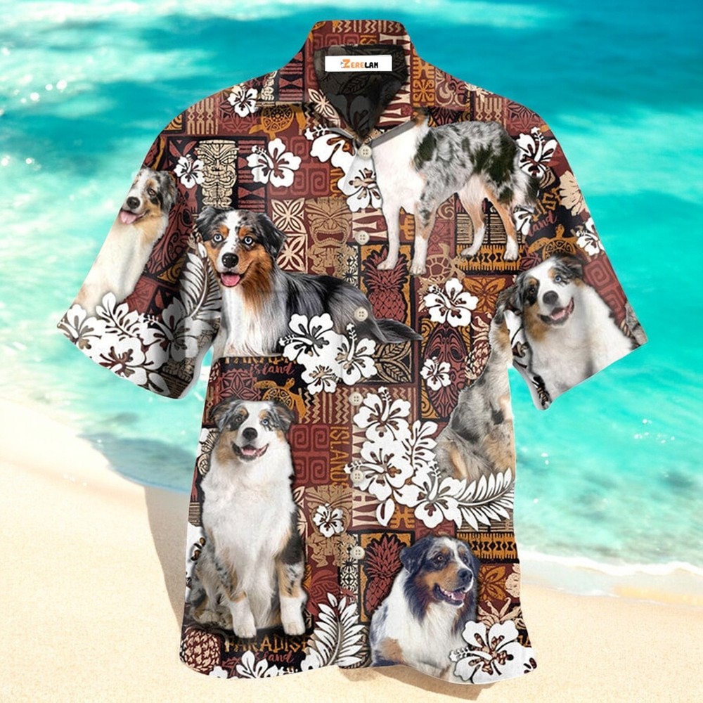 Vintage Australian Shepherd Tropical Hawaiian Shirt for Dog Lovers