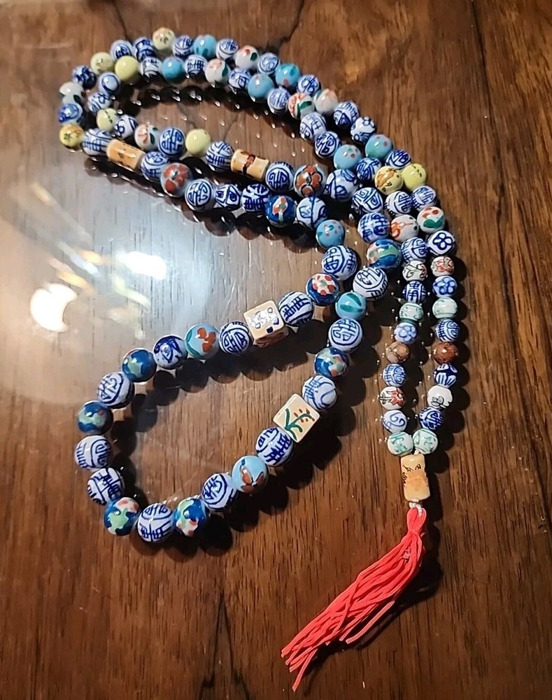 Hand Painted Painted Porcelain Mala Prayer Beads 109 Beads 44