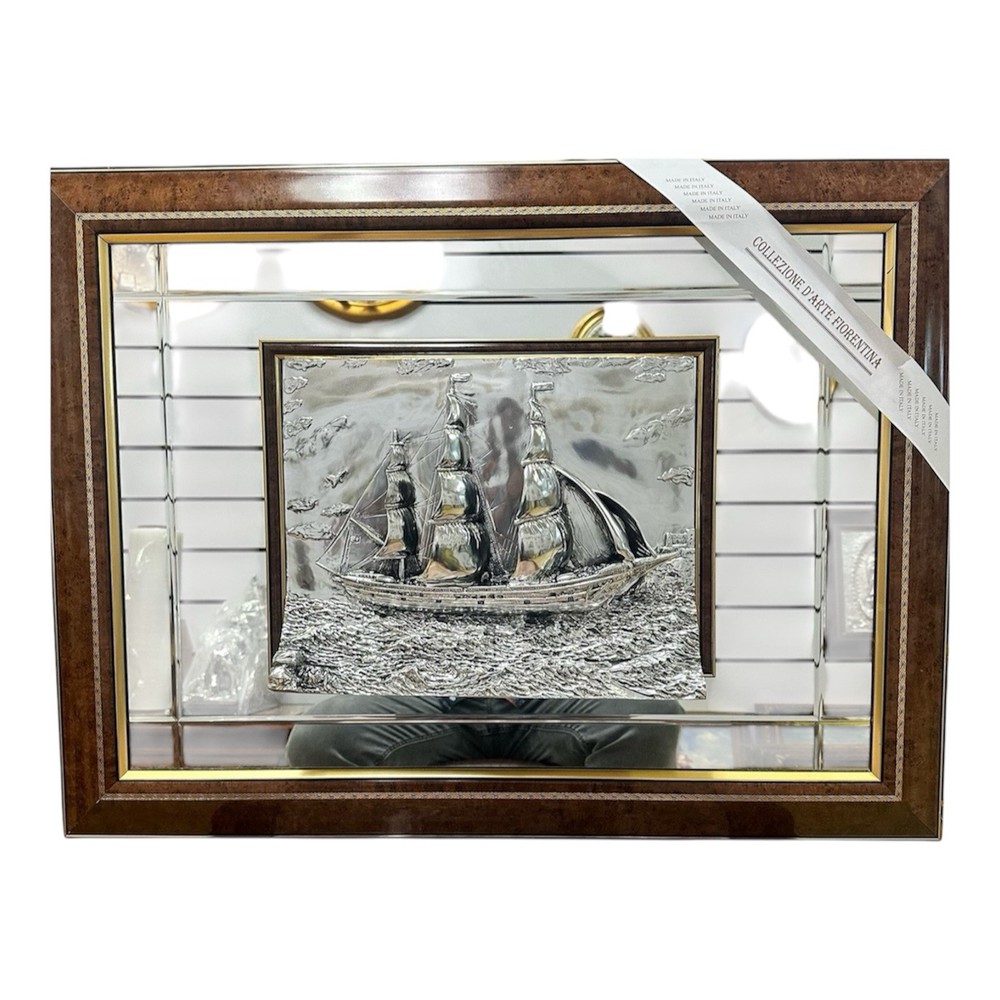 Laminated Crystal Silver Viscellated Sailboat Art 32x24 Inches