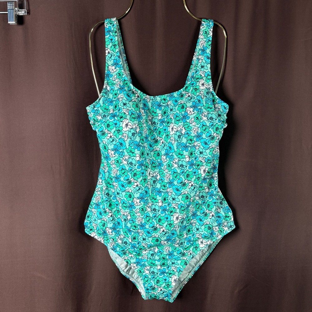 Lands' End Women's 14 High Leg Soft Cup Tugless Sporty One Piece Swimsuit Turquo