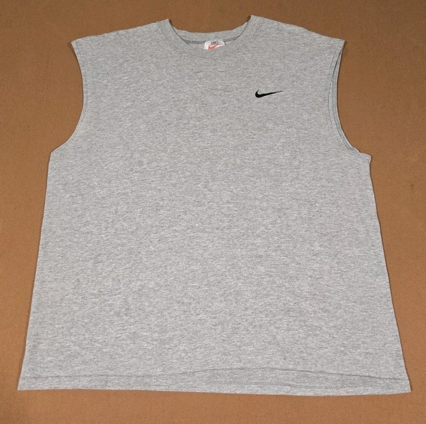 Vintage Nike Shirt Men Large Gray Sleeveless Tank Basketball Made USA 90s Swoosh