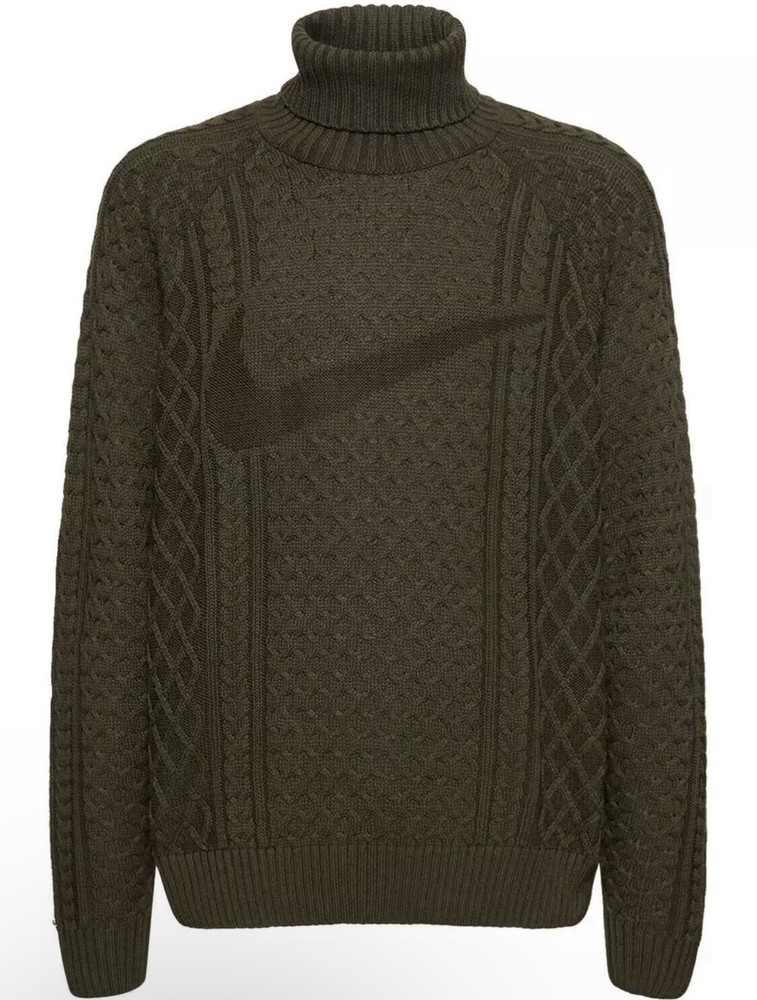 Nike Life Men's Cable Knit Logo Turtleneck Sweater Khaki Olive Size M NWT $180