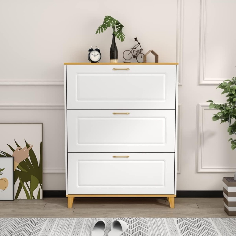 Shoe Cabinet, Entryway Shoe Storage Cabinet with 3 Flip Drawers