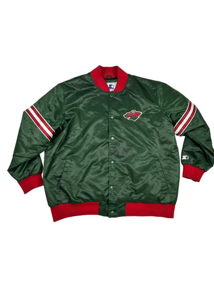 Minnesota Wild NHL Satin Bomber Jacket for Men in 4XL Green Quilted Lined