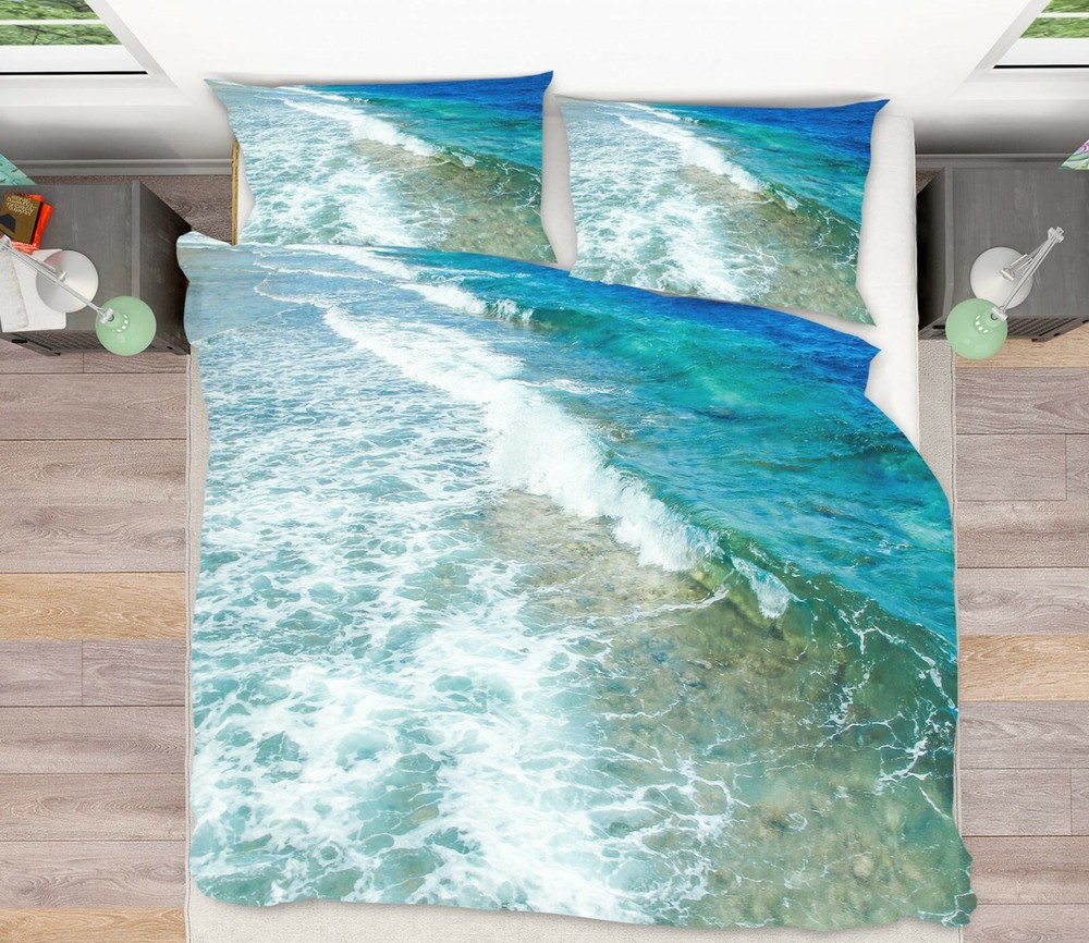3D Blue Ocean Waves ZHUA512 Bed Pillowcases Quilt Duvet Cover Set Queen King Amy