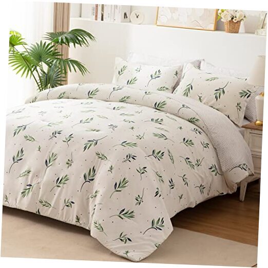 Queen Comforter Set - Sage Green Floral Full/Queen (7 Piece) Green Leaves