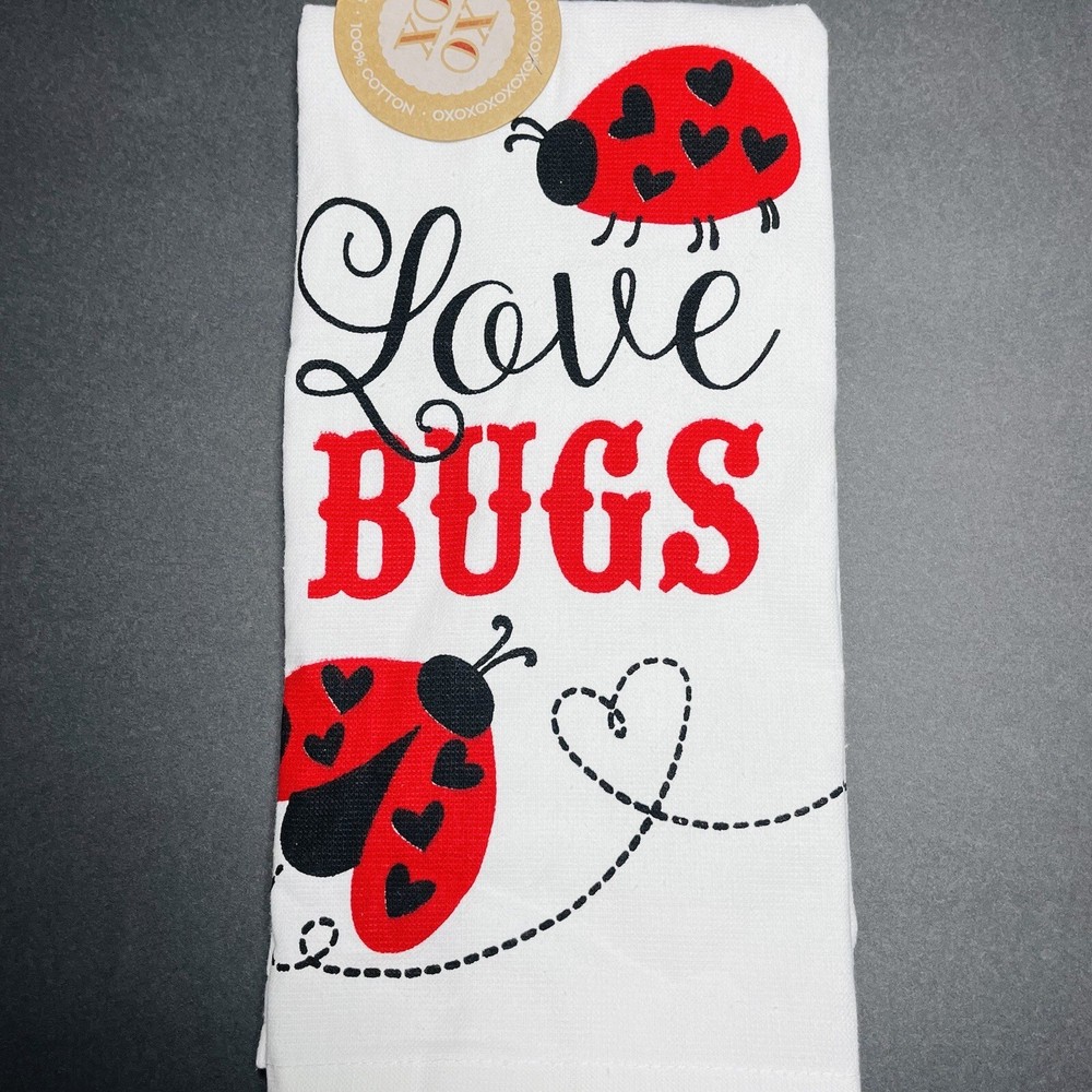 Valentines Day 2-Pack Love Bugs XOXO Red Hand Towels Anniversary Decor