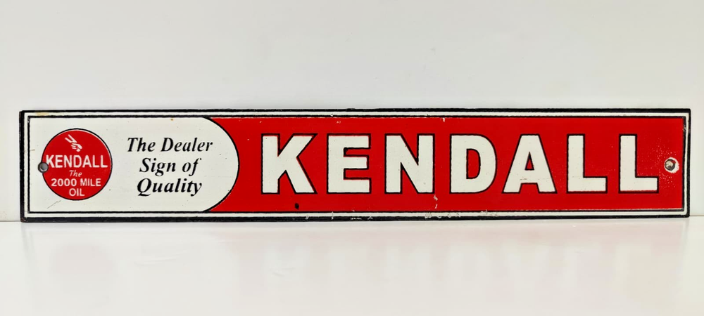 VINTAGE KENDALL OIL DEALER SIGN OF QUALITY PORCELAIN ENAMEL METAL SIGN 12
