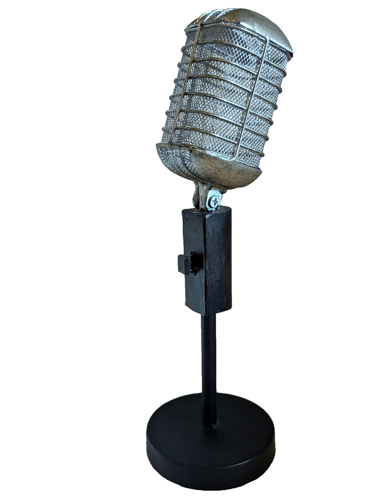 Retro Tin Microphone Prop with Stand fake vintage style Decor Display Metal